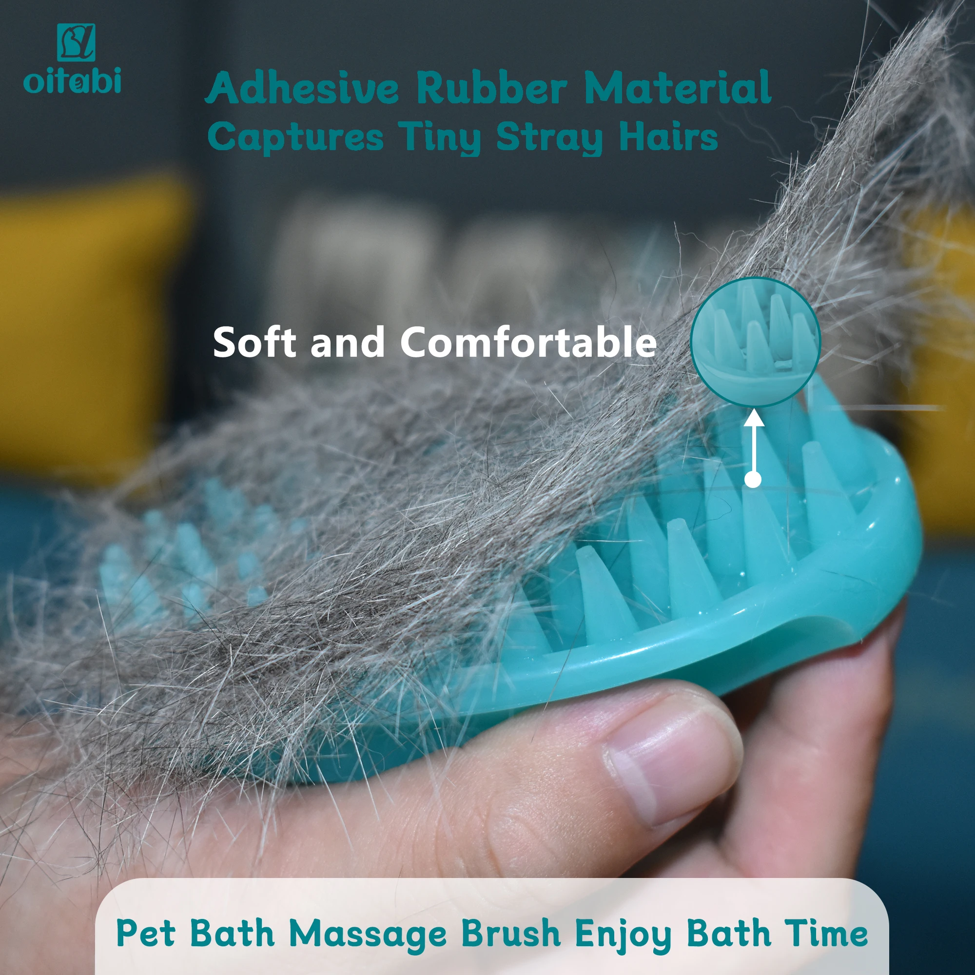 Oitabi Soft Rubber Pet Brush for Short Hair Dog & Cat Grooming Bathing Massaging Deshedding Multi-Function Wet or Dry Pets Brush - Image 4