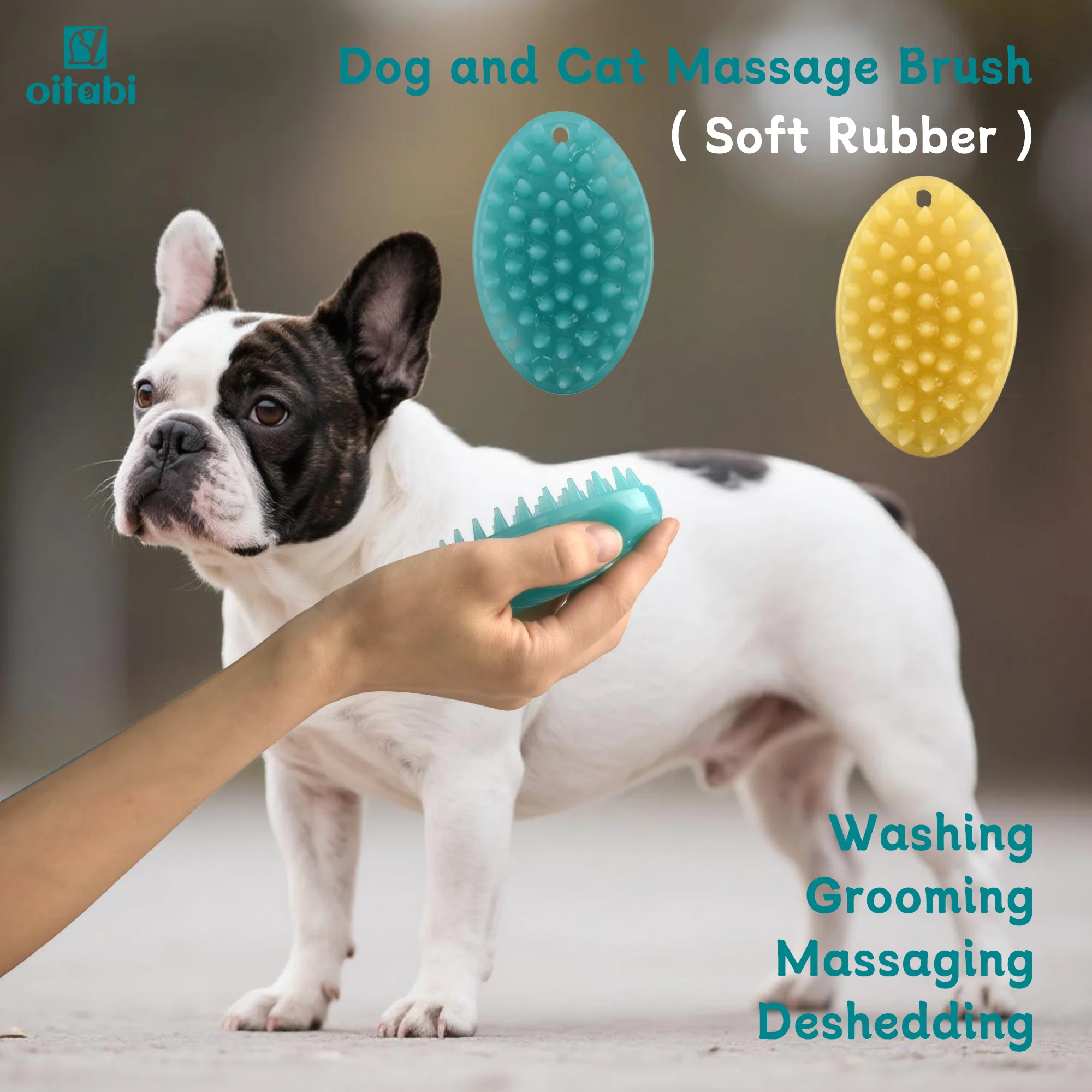Oitabi Soft Rubber Pet Brush for Short Hair Dog & Cat Grooming Bathing Massaging Deshedding Multi-Function Wet or Dry Pets Brush - Image 3