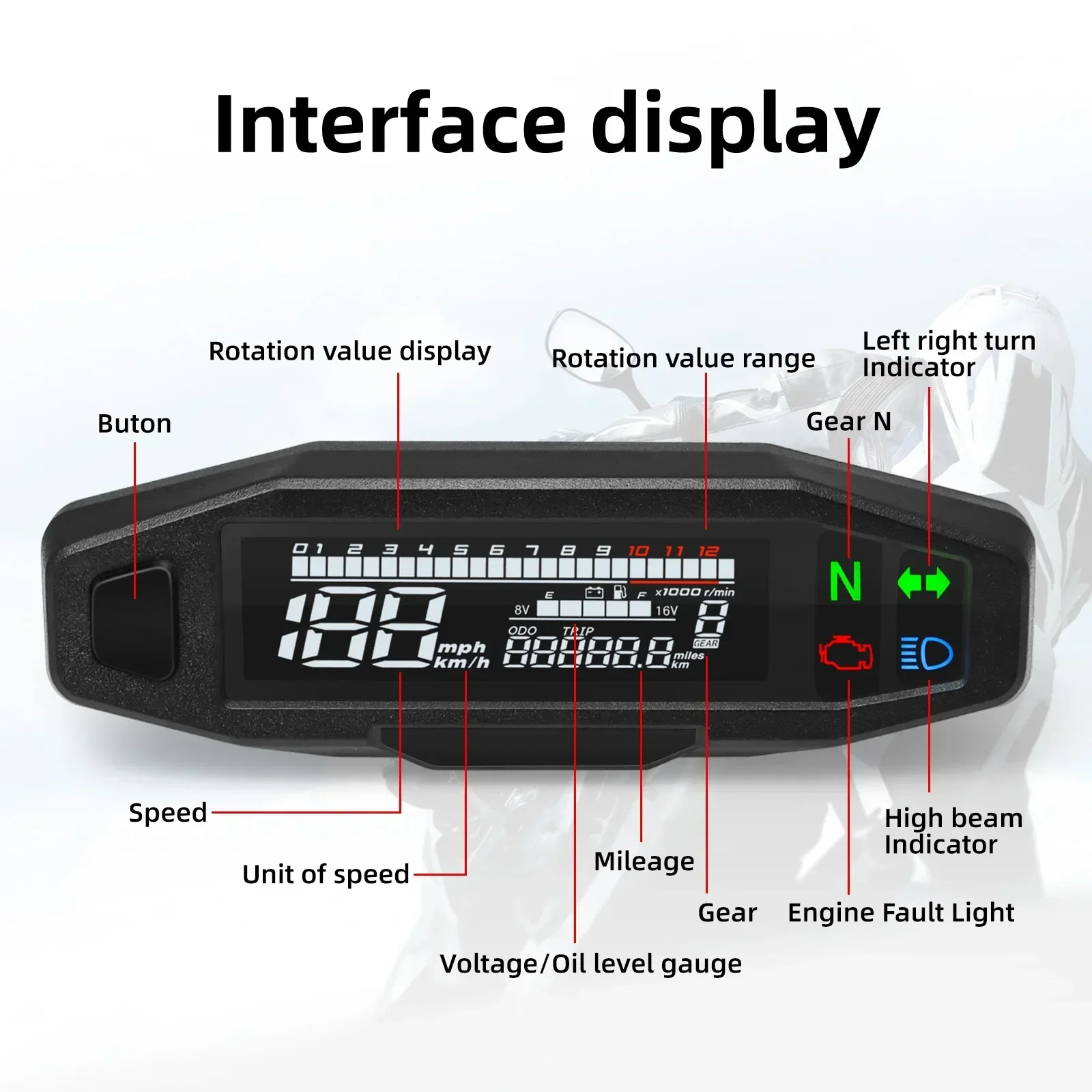 Universal Digital Motorcycle Speedometer Moto Meter Digital Tachometer Odometer Instrument Sensor Speed Gauge Tacho RPM Meter - Image 3