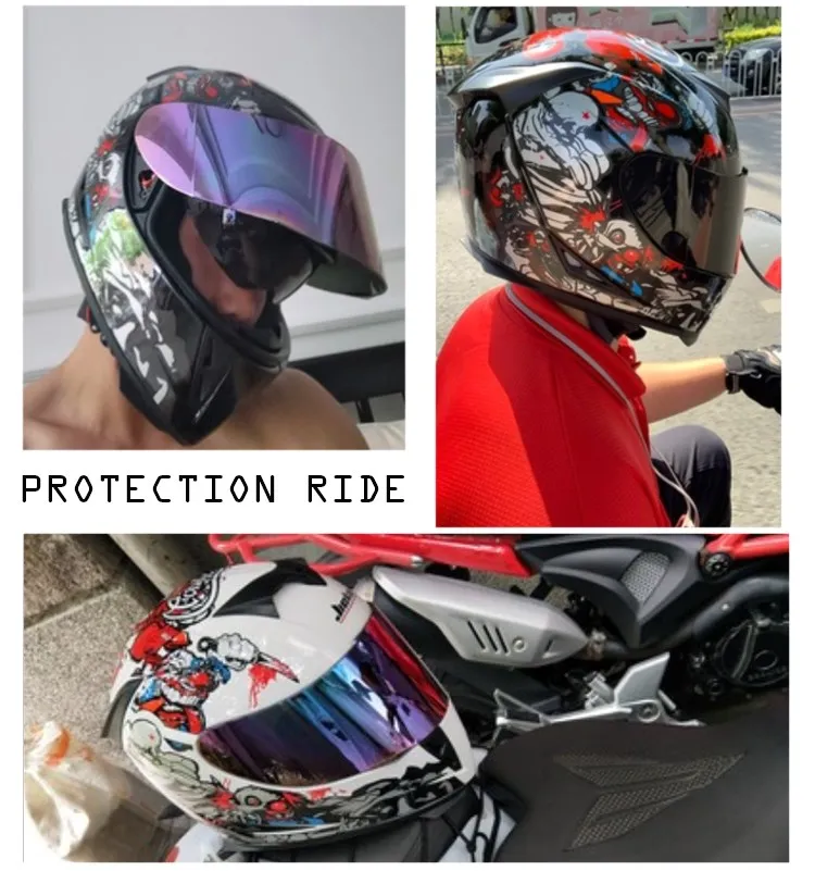 Full face helmet motorcycle riding helmet safety double lens Racing helmet Individuality braids horns