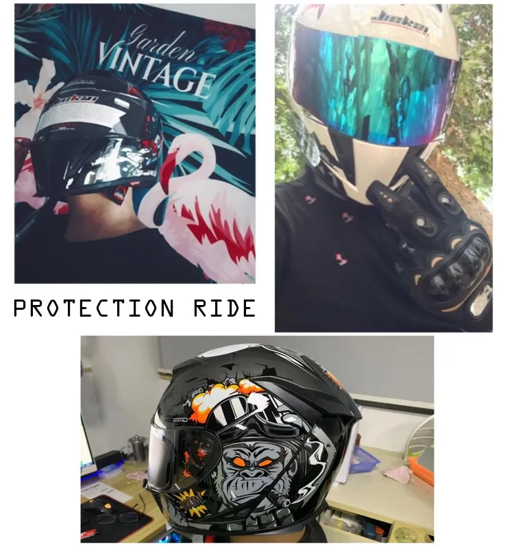 Full face helmet motorcycle riding helmet safety double lens Racing helmet Individuality braids horns