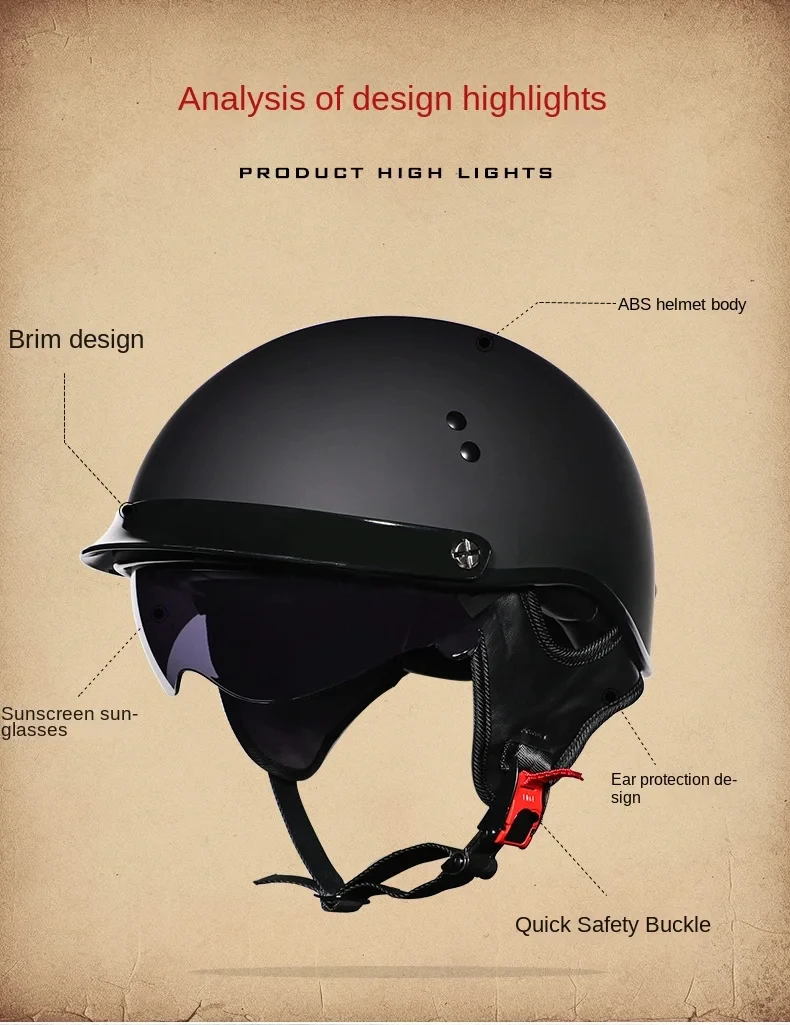 Motorcycle Helmet Retro German Classic Moto Helmet Casco Moto Half Helmet DOT Certification Capacete De Moto With HD Visors