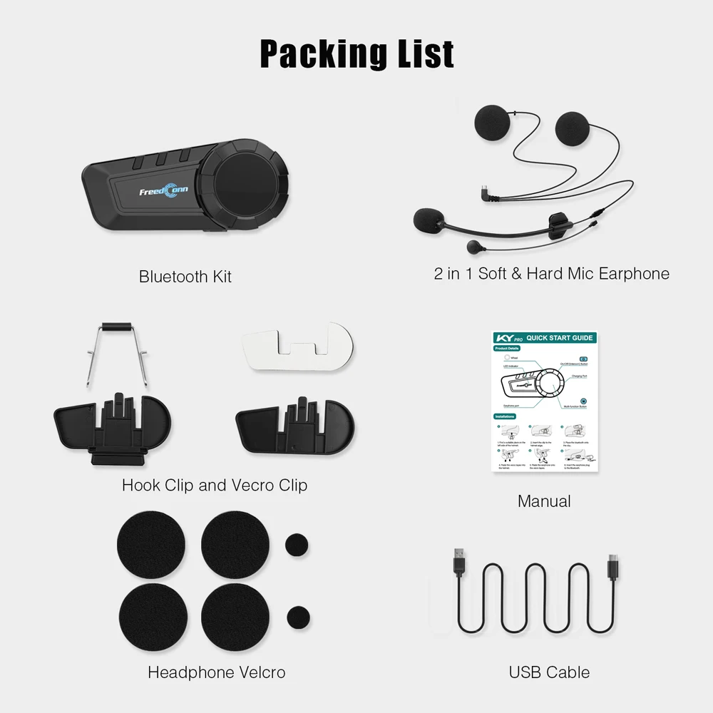 Freedconn Motorcycle Helmet Intercom Bluetoote Headset Motorbike 6 Riders 1000M Moto Group Waterproof Interphone Rider - Image 6
