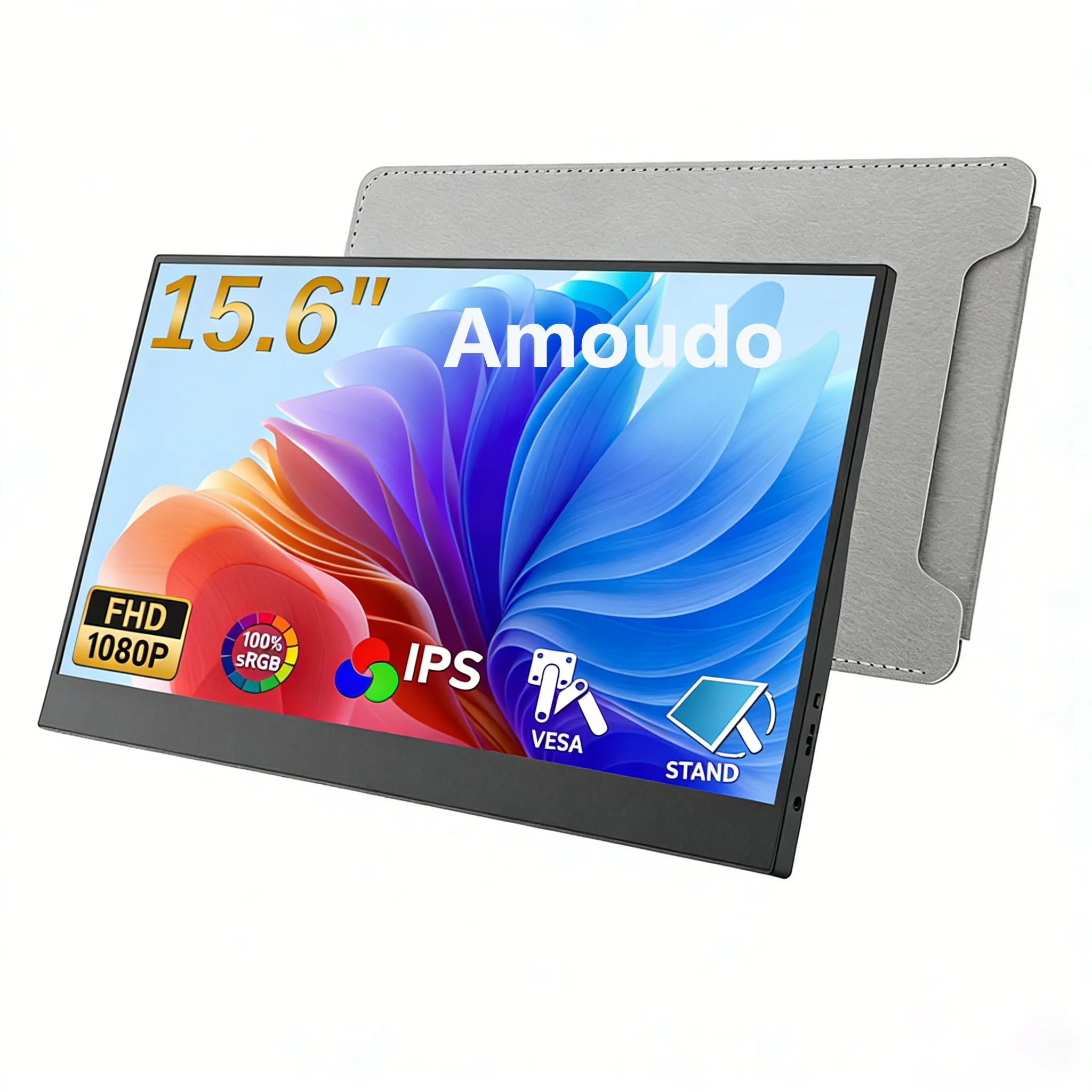 Amoudo 15.6 Inch Portable Monitor 1920x1080P Extend Display IPS LCD Panel Penhole Stand VESA USBC Mini HDMI Mobile Display