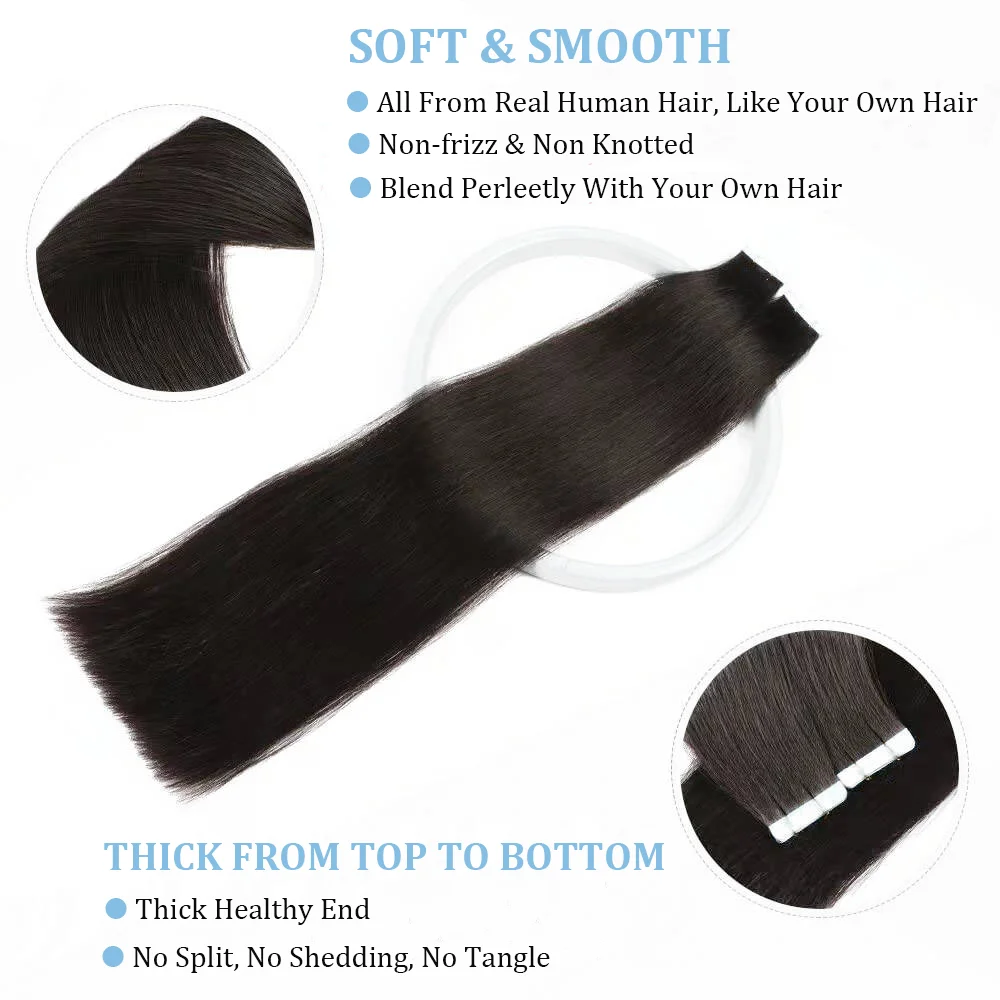Tape in Hair Extensions Human Hair Brazilian Hair 100% Human Hair Extensions 20 Pcs Straight Hair for Women - Image 4