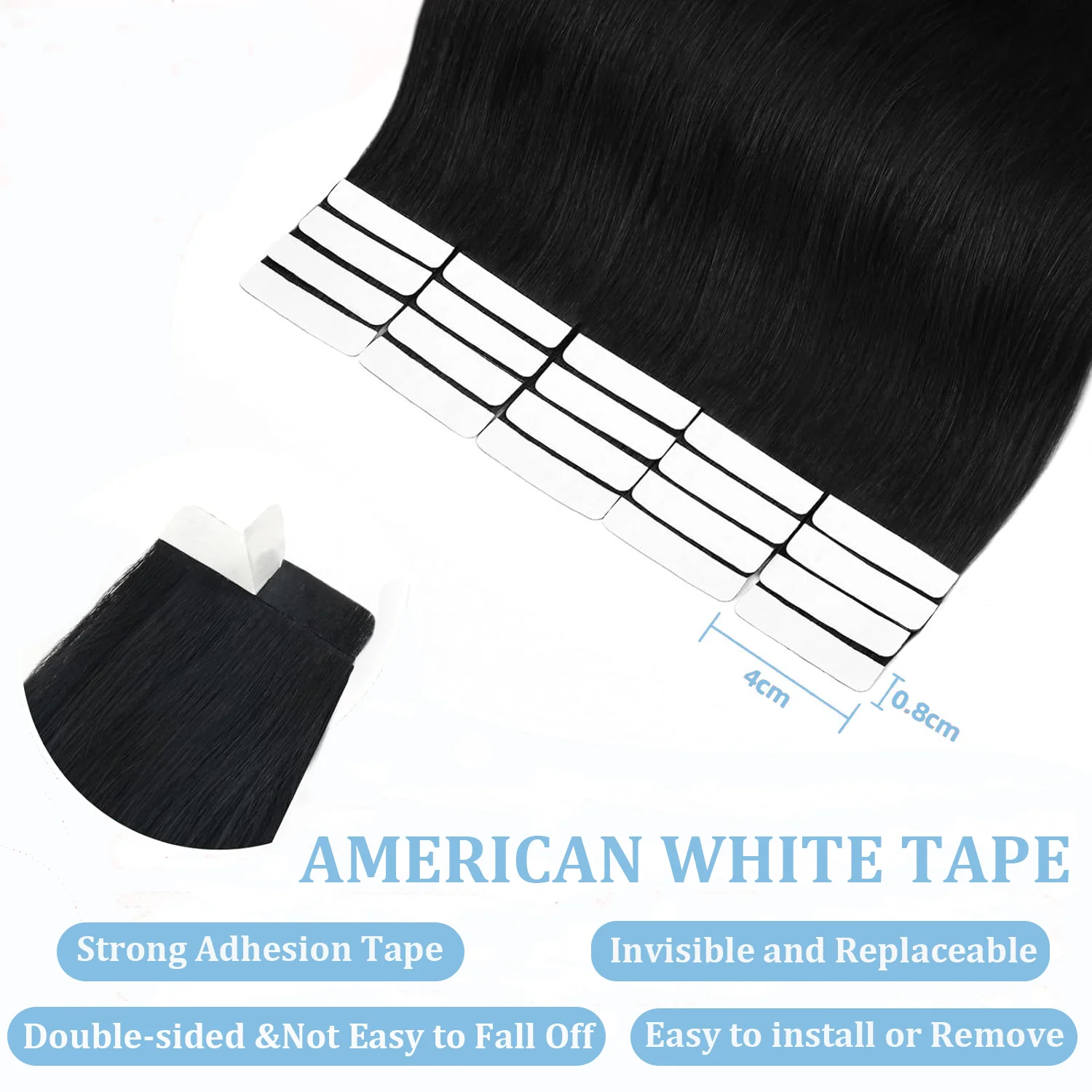 Tape in Hair Extensions Human Hair Brazilian Hair 100% Human Hair Extensions 20 Pcs Straight Hair for Women - Image 3