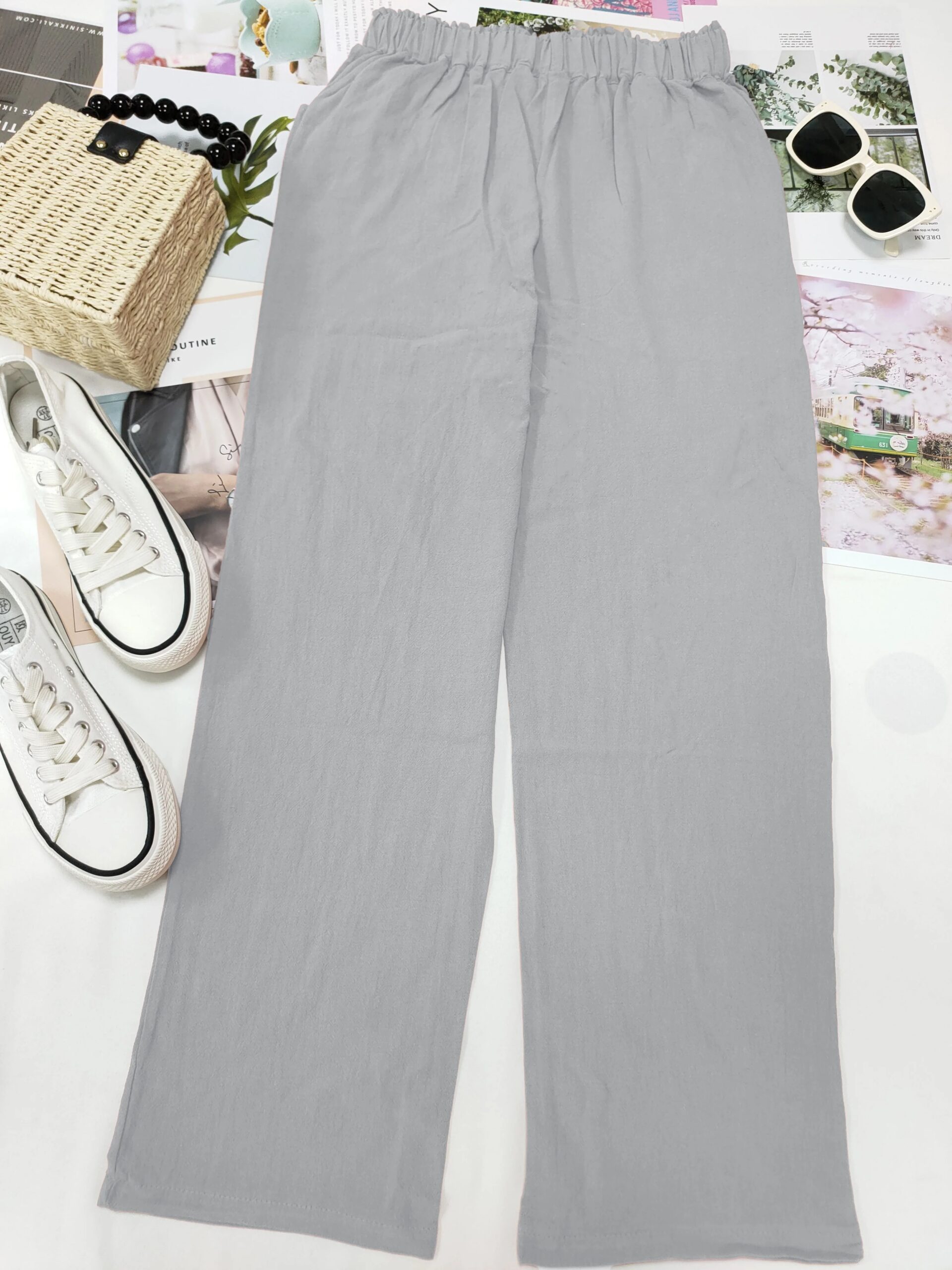 Summer 2024 new ladies cotton and linen straight tube cropped casual and comfortable simple women radish pants - Image 3