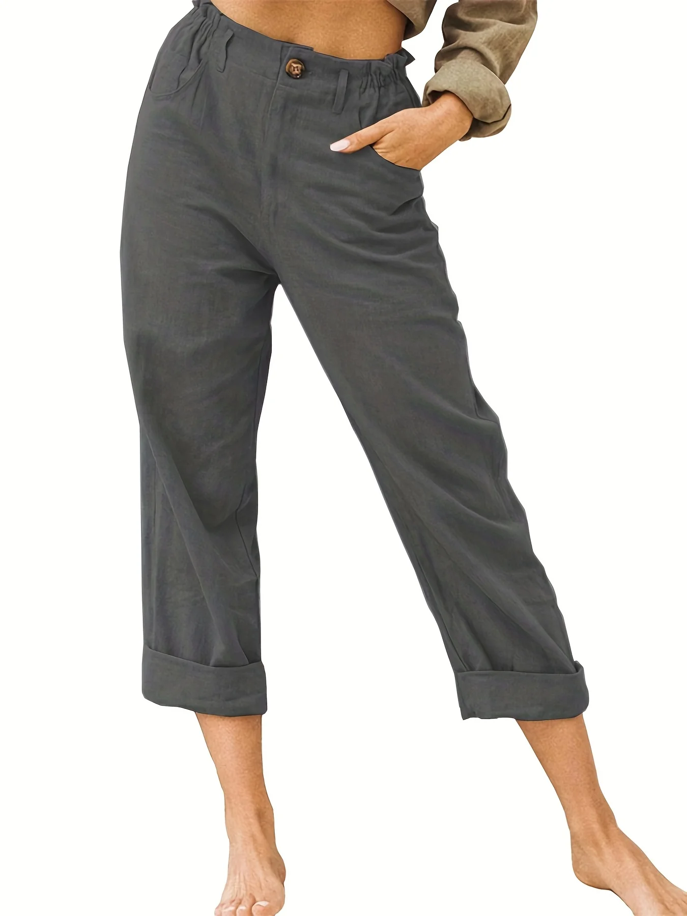 Summer 2024 new ladies cotton and linen straight tube cropped casual and comfortable simple women radish pants - Image 4