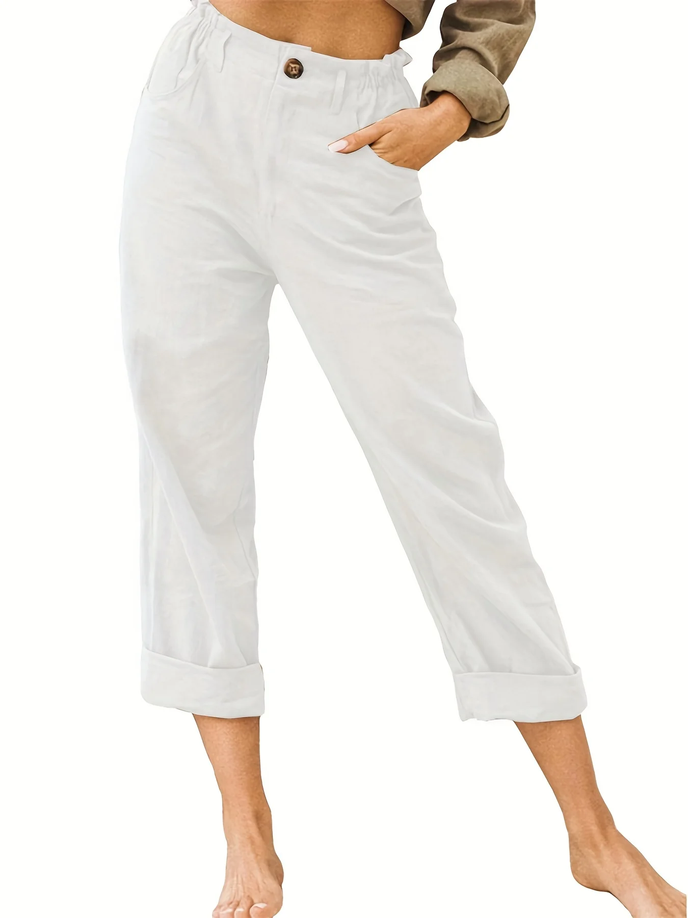 Summer 2024 new ladies cotton and linen straight tube cropped casual and comfortable simple women radish pants - Image 2