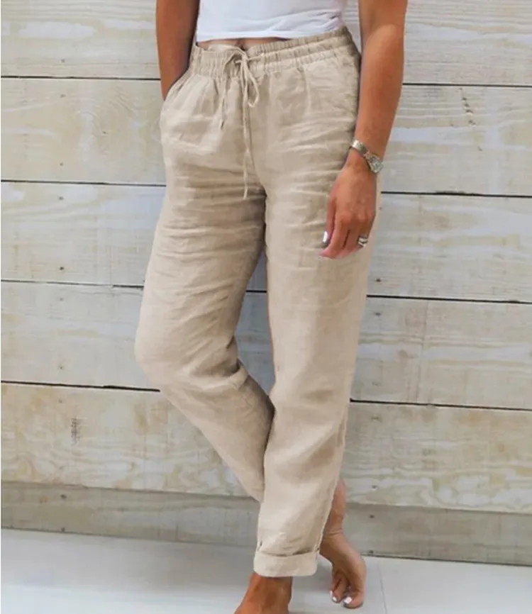 Cotton Linen Summer Pants for Women High Waist Elastic Casual Trousers Streetwear Solid Female Clothes 2026 Loose Pencil Pants - Image 5
