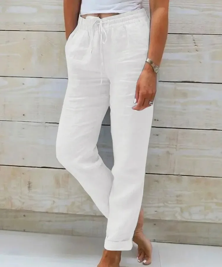 Cotton Linen Summer Pants for Women High Waist Elastic Casual Trousers Streetwear Solid Female Clothes 2026 Loose Pencil Pants - Image 4
