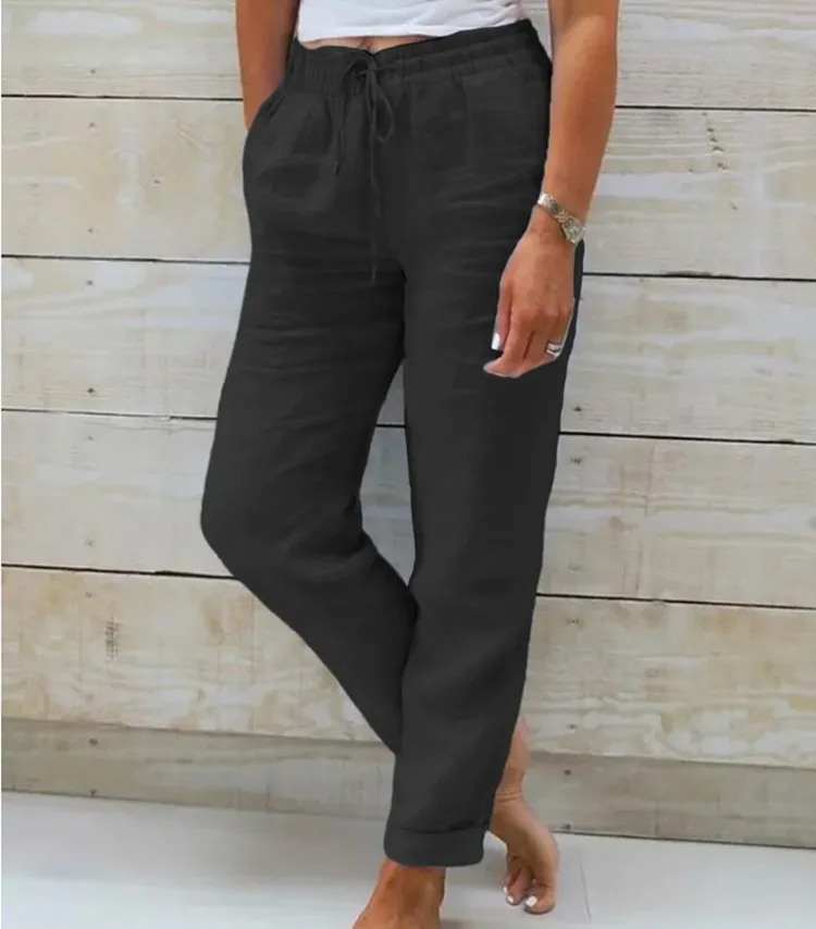 Cotton Linen Summer Pants for Women High Waist Elastic Casual Trousers Streetwear Solid Female Clothes 2026 Loose Pencil Pants - Image 3