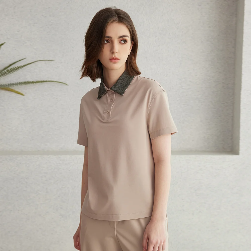 K2067L Luxury Brand Women's Clothing Shirt Collar Pima Cotton Summer Short Sleeved T-Shirt ladies clothes - Image 2