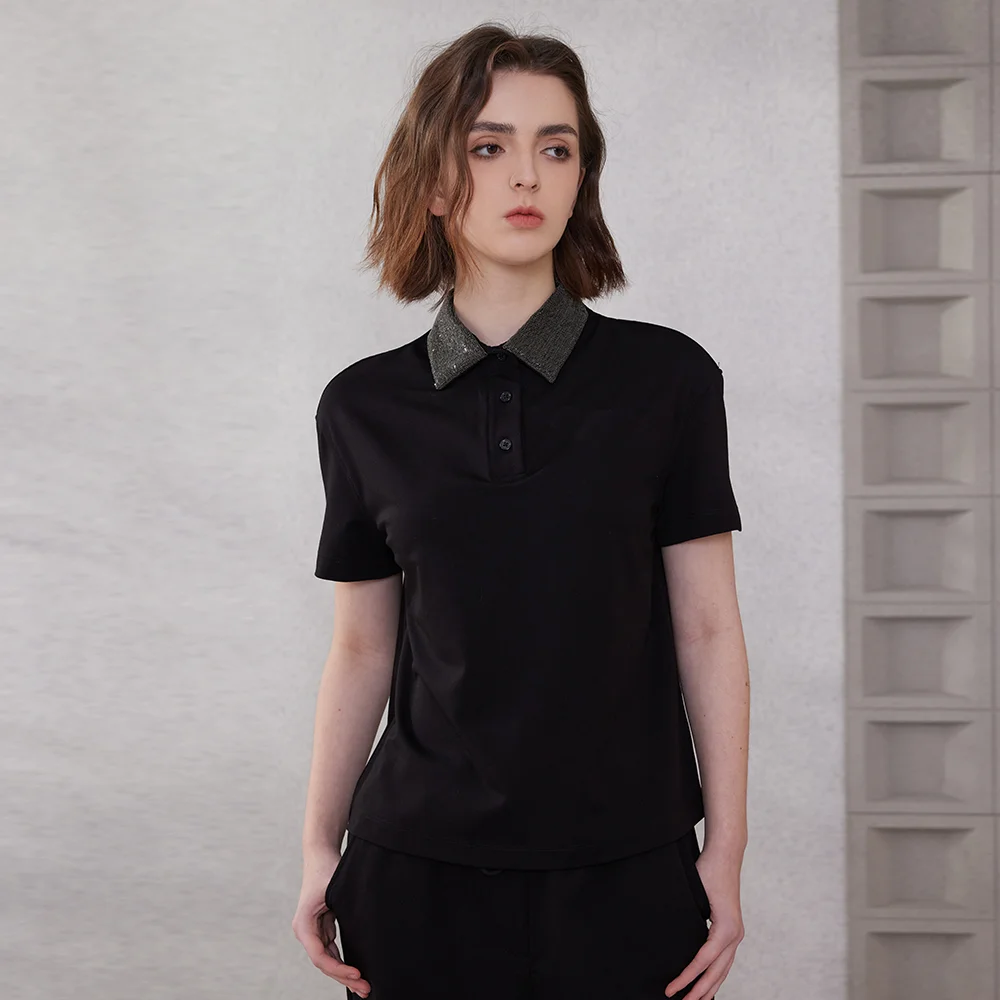 K2067L Luxury Brand Women's Clothing Shirt Collar Pima Cotton Summer Short Sleeved T-Shirt ladies clothes - Image 6
