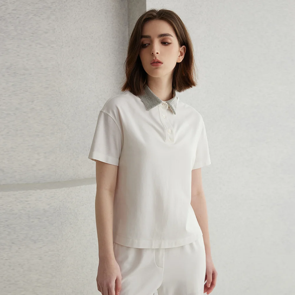 K2067L Luxury Brand Women's Clothing Shirt Collar Pima Cotton Summer Short Sleeved T-Shirt ladies clothes - Image 3