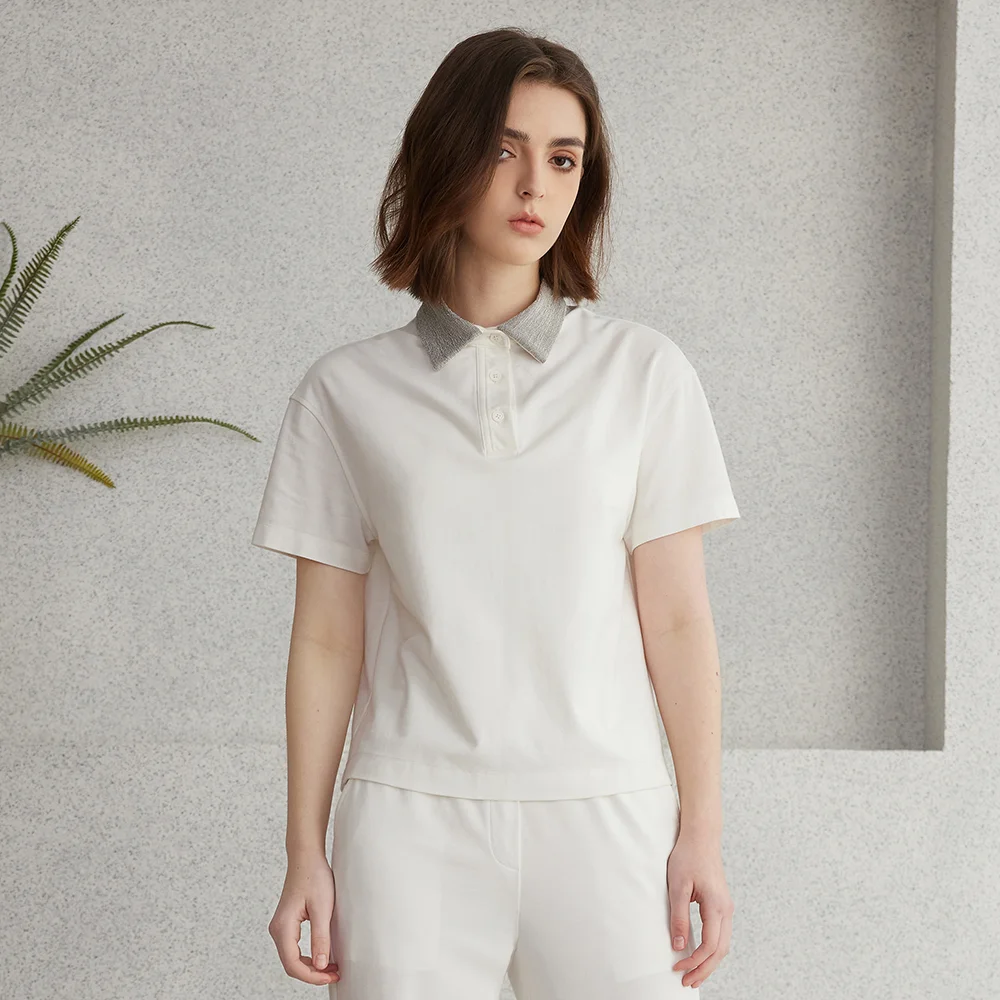 K2067L Luxury Brand Women's Clothing Shirt Collar Pima Cotton Summer Short Sleeved T-Shirt ladies clothes - Image 4