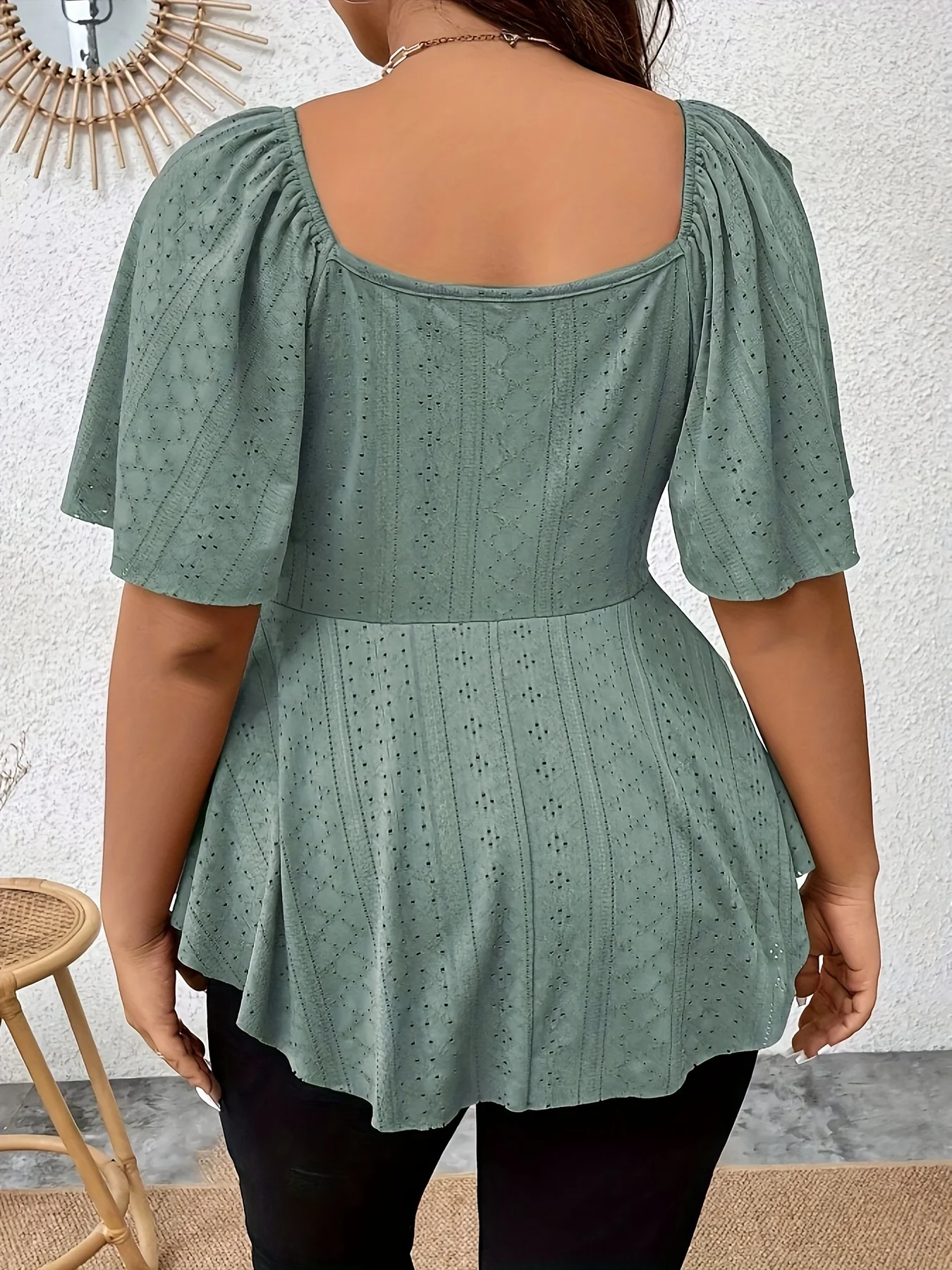 Plus Size Elegant Summer T Shirt for Women Casual Office Lady Solid Curve Clothing Loose V Neck Tops - Image 2