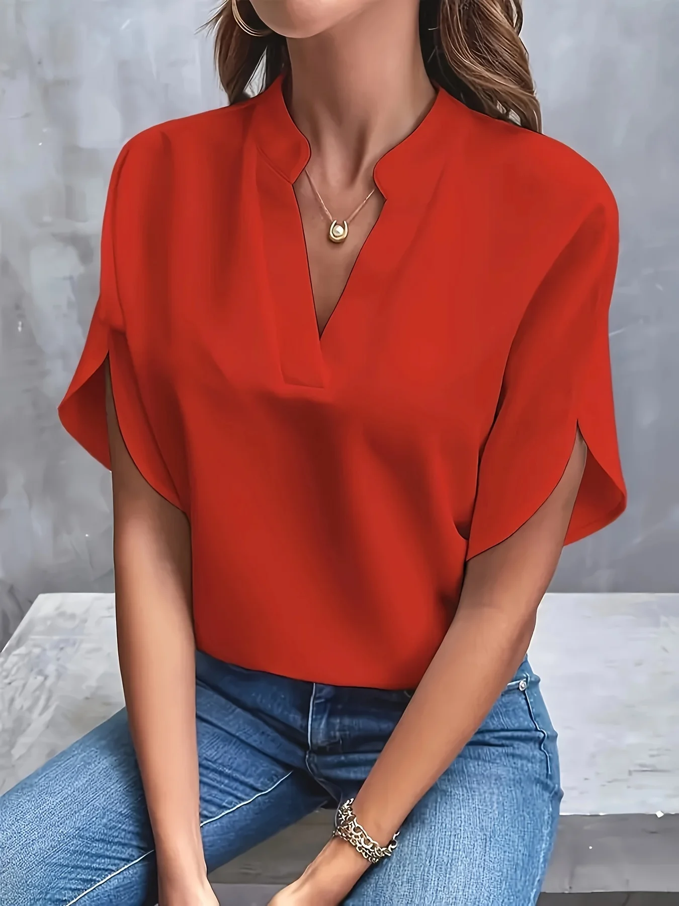 Plus Size 2024 Summer Short Sleeve Loose Blouse Femme Casual Ladies V Neck White Top Women Elegant Simple Ladies Shirts Blouse - Image 6