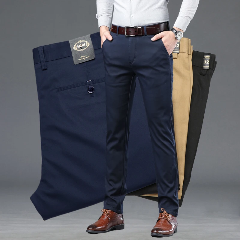 Summer Thin Men's Slim Suit Pants Fashion Business Casual Cotton Green Black Khaki Trousers Male Brand Clothing 30-40