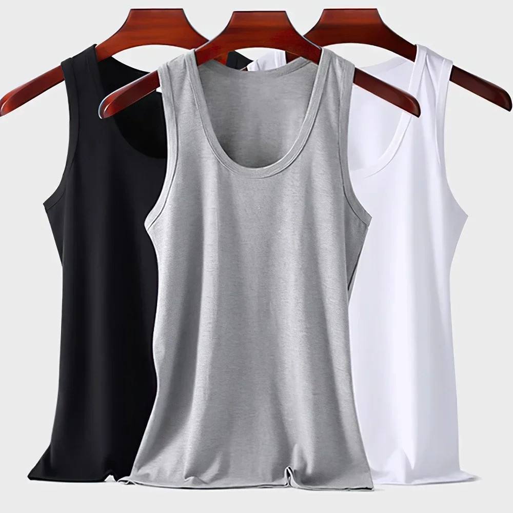 3pcs Men's Tank Top Cotton Tank Undershirts Breathable Solid Vest Underwear Wear Summer Sleeveless Tank A-Shirt Exercise Fitness - Image 3