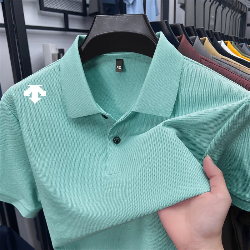 cotton100% men's summer luxury brand polo shirt lapel geometric printing short sleeves t-shirt outdoor leisure men clothing tops - Image 5