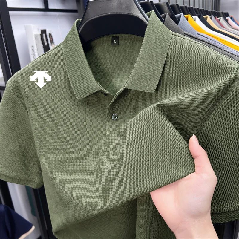 cotton100% men's summer luxury brand polo shirt lapel geometric printing short sleeves t-shirt outdoor leisure men clothing tops - Image 2