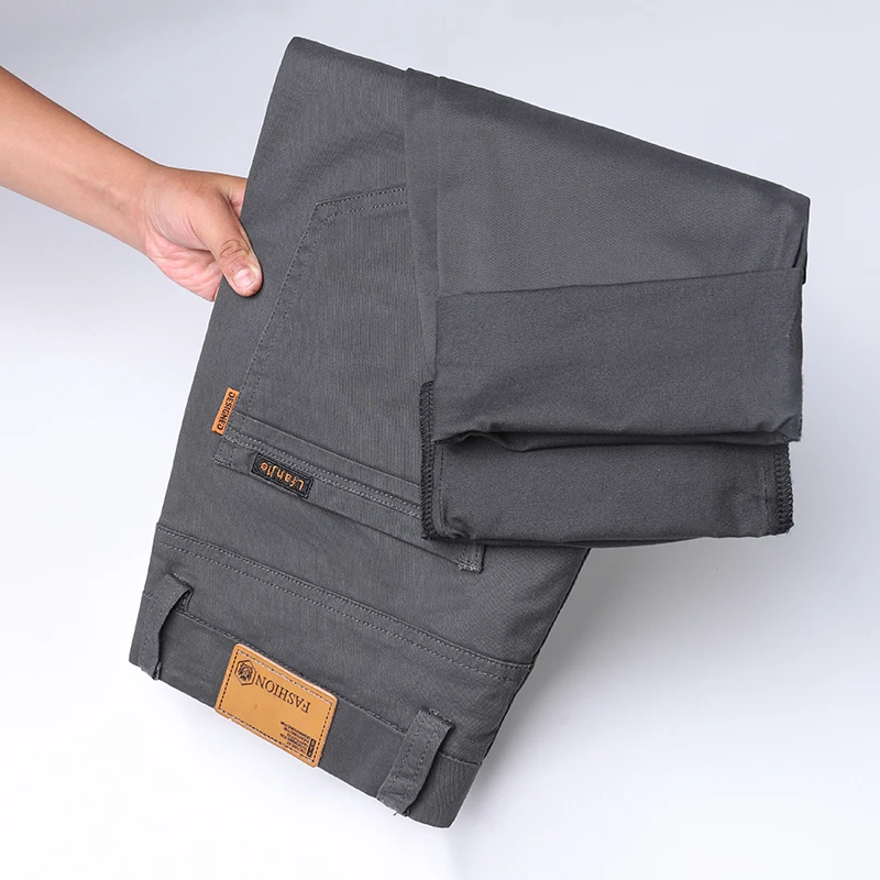 2024 Men's High Quality Pure Cotton Classic Solid Color Casual Pants Business Stretch Cotton Slim Straight Brand Trousers Male - Image 5