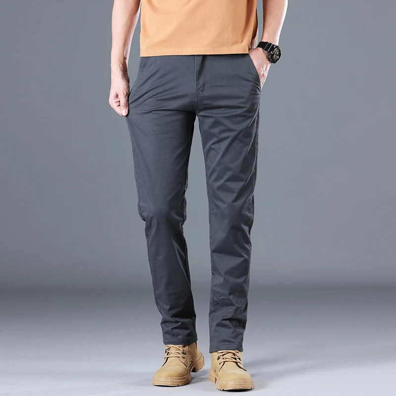 2024 Men's High Quality Pure Cotton Classic Solid Color Casual Pants Business Stretch Cotton Slim Straight Brand Trousers Male - Image 2