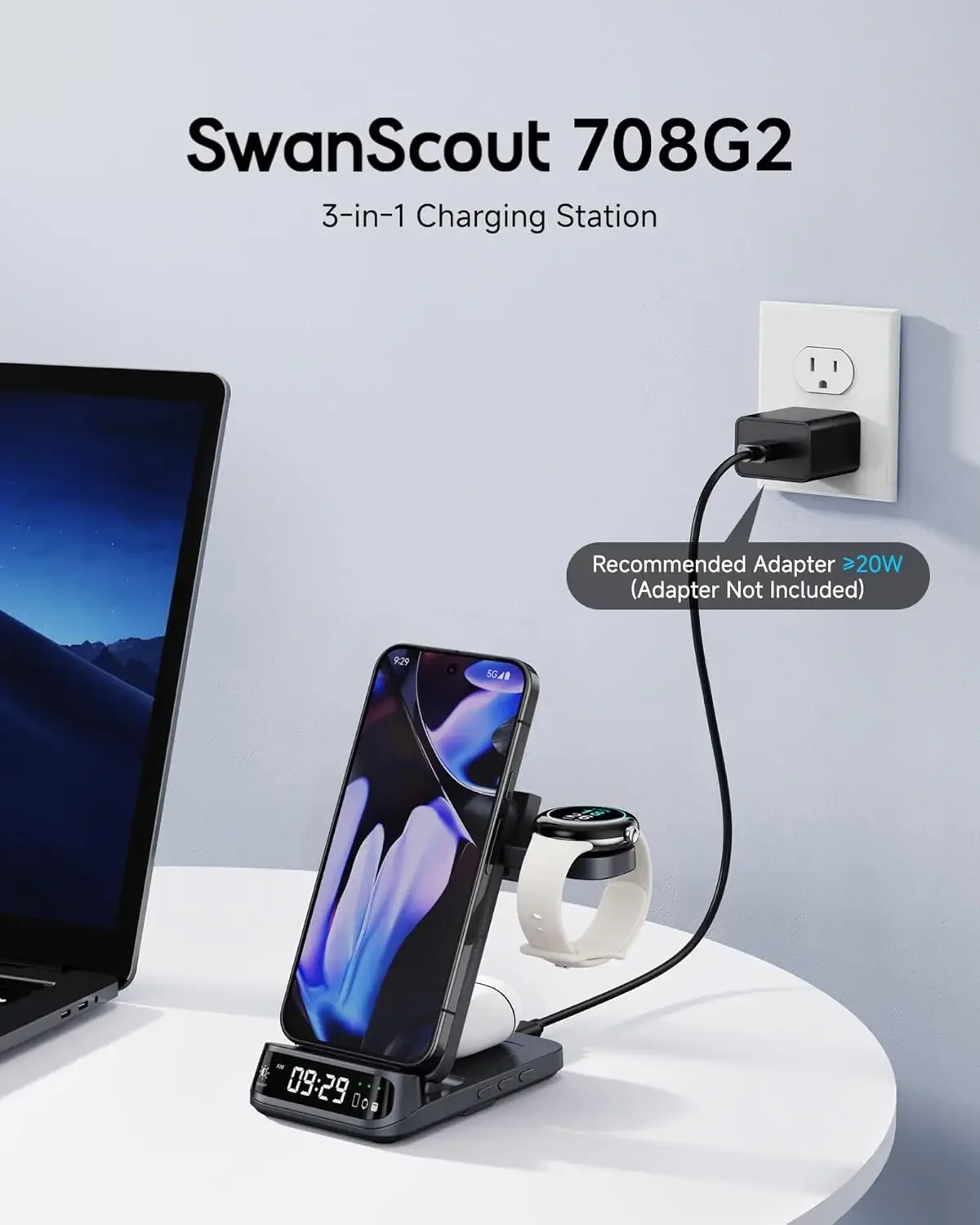 SwanScout 708G2 Wireless Charger For Google Pixel 9 Pro XL Fold 8 7 6 for Fitbit Versa 4 3 Fitbit Sense 2 1 for Pixel Watch 3 2 - Image 2