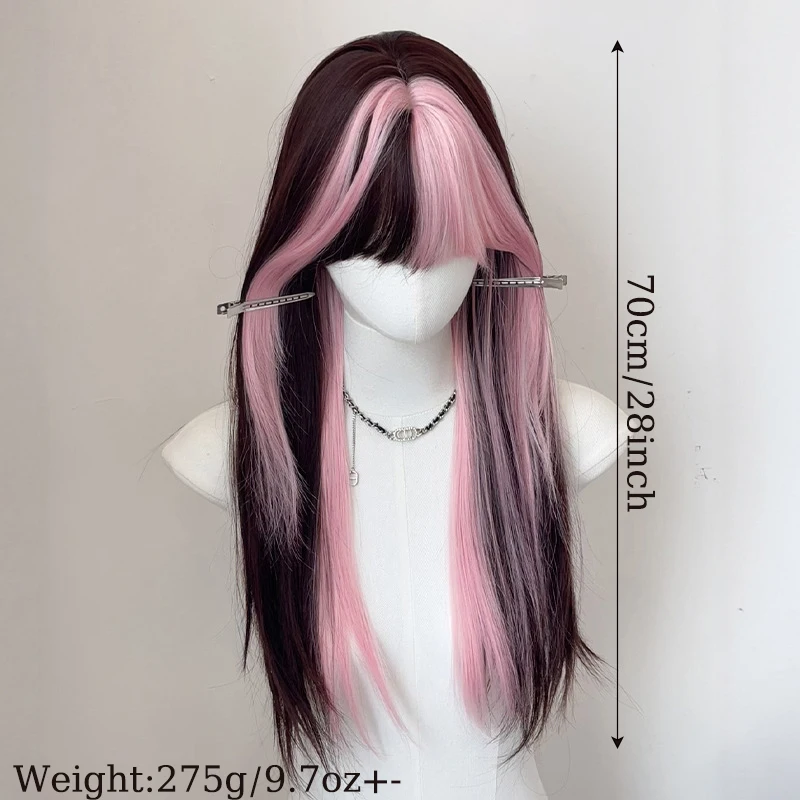 Long Straight Women Wigs Pink Highlighted Wig Synthetic Hair Extensions Hairpiece Jirai Kei Hairstyle for Women Cos Draculaura - Image 6